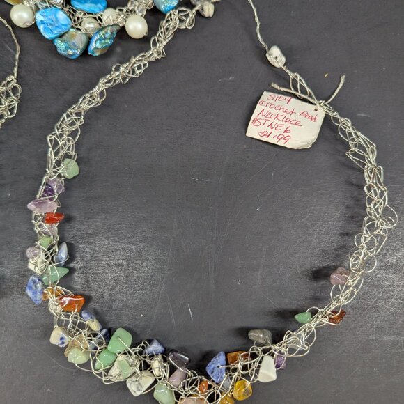 Homemade Crochet Jewelry Wire Necklace with Multicolor Beads 23" Long Lot of 6 - Picture 7 of 10